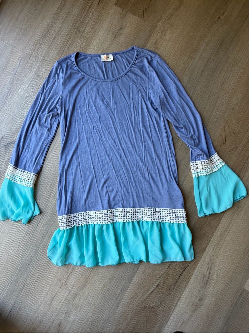 Love Story Blue & Teal Women’s Ruffle-Hem Long Sleeve Dress